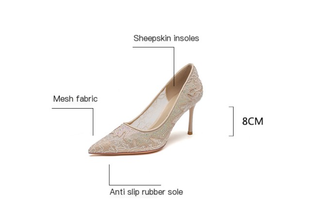 Viena Sapato Scarpin Feminino de Malha - Beige