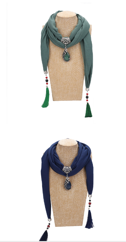 New Ceramic Beads Tassel Peacock Stone Pendant Scarf For Women Charm Boho Fashion Jewelry