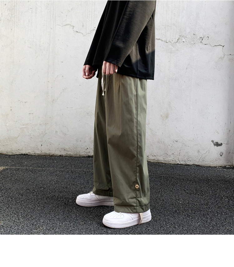 Spring Newport wind scene white wall big size male trend buckle wide leg nine minutes casual pants