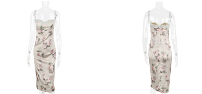 Dark Fishbone Lace-up Floral Dress Image 2