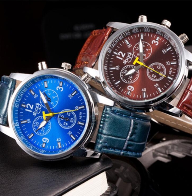 Montre à bracelet en cuir noir