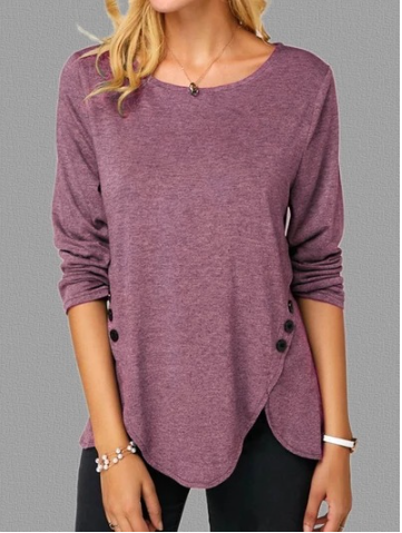 Irregular Button Hem T-shirt Image 2