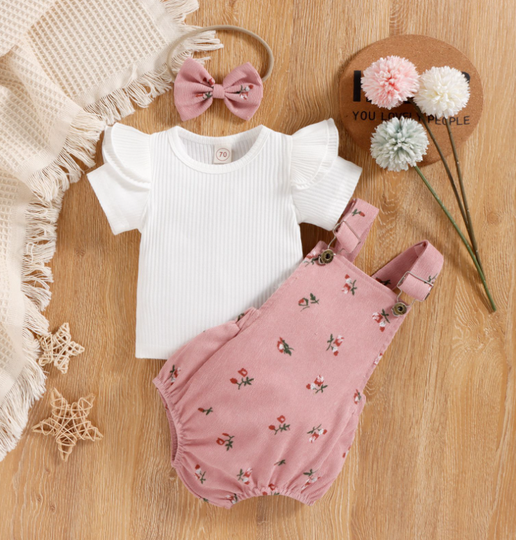 Romper + Blouse + Headband Set - Yellow