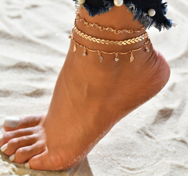 Tassel Sequin Leaf Arrow Rhinestone Three-Piece Anklet Set
