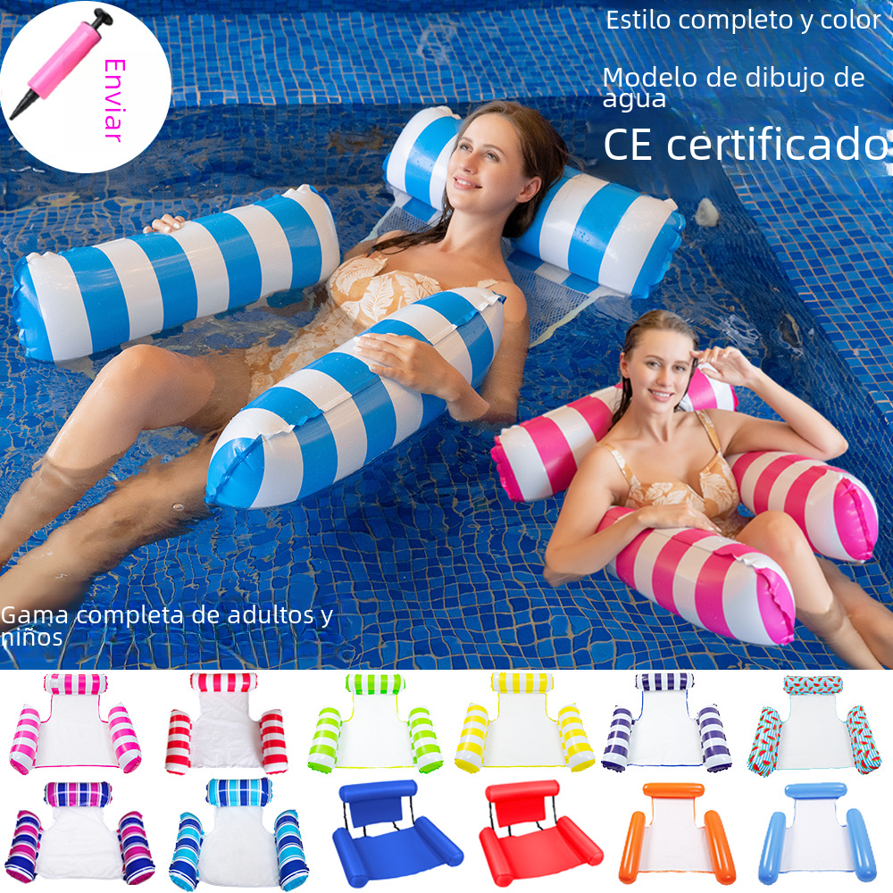 Cross-border spot three-tube inflatable floating row new products striped inflatable water bed large and small hammock water supplies recliner image