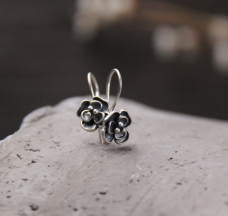 Vintage Silver Rose Earrings 2