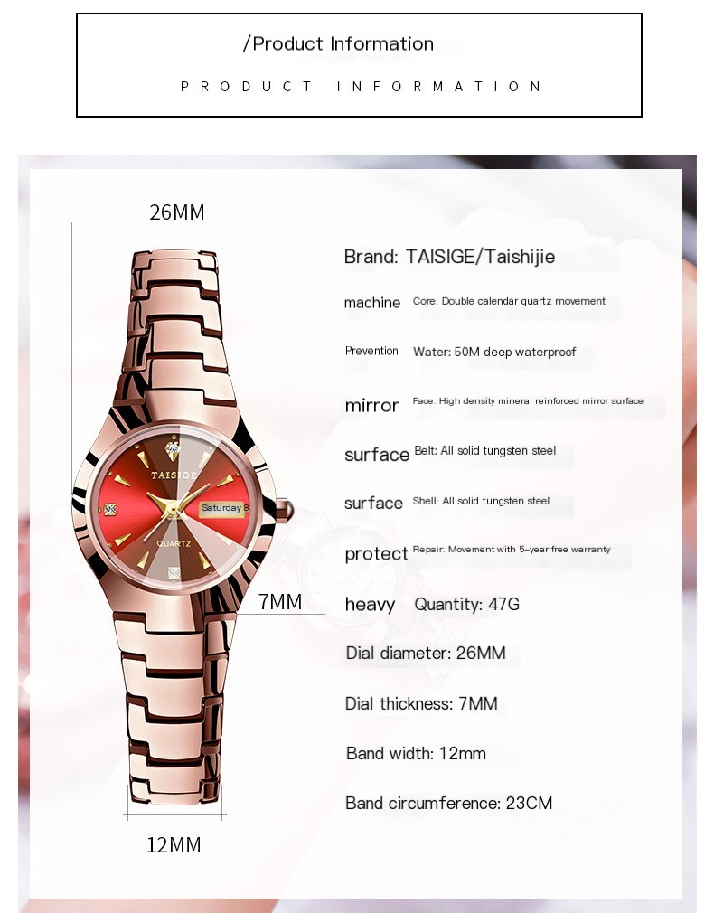 Rose Gold Rectangular Waterproof Watch 3