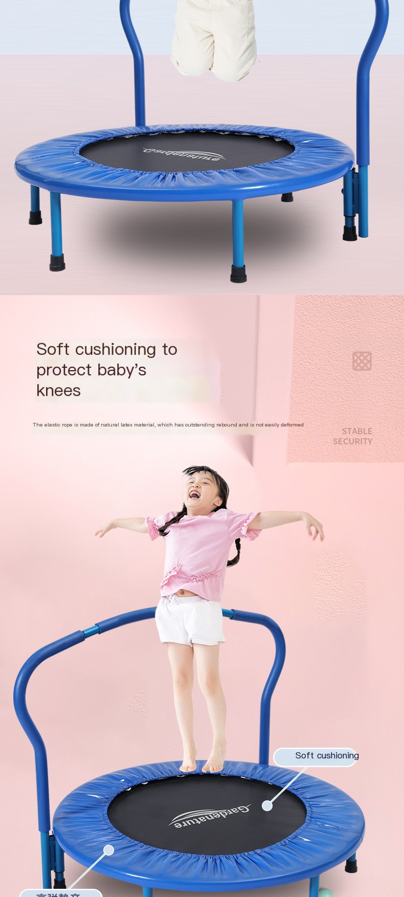 Green Round Trampoline with Square Handrail