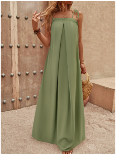 Tie-Shoulder Smocked Maxi Dress Image 2