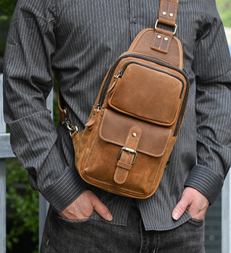 Men's Leather Chest Bag Image 4