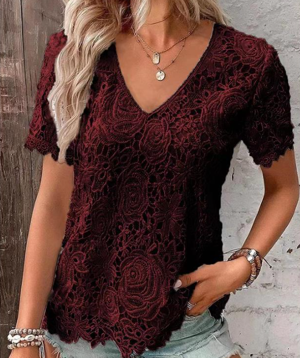 Lace Blouse in Wine Red