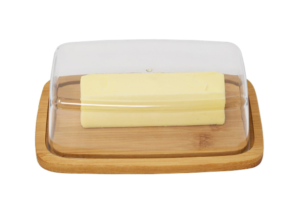 Square Bamboo Butter Dish Creative Rectangular with Glass Lid for Home