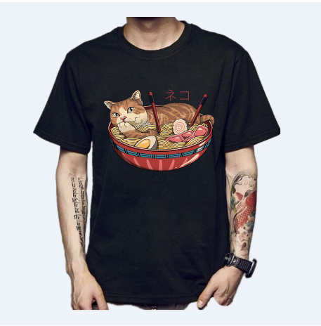Cat Ramen Print T-shirt Image 3