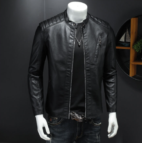Stand-up Collar Leather Jacket