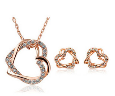 Double Diamond Heart Necklace and Earring Set