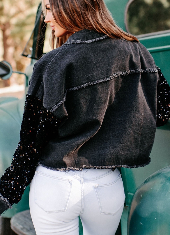 Women's Sequined Short Denim Jacket