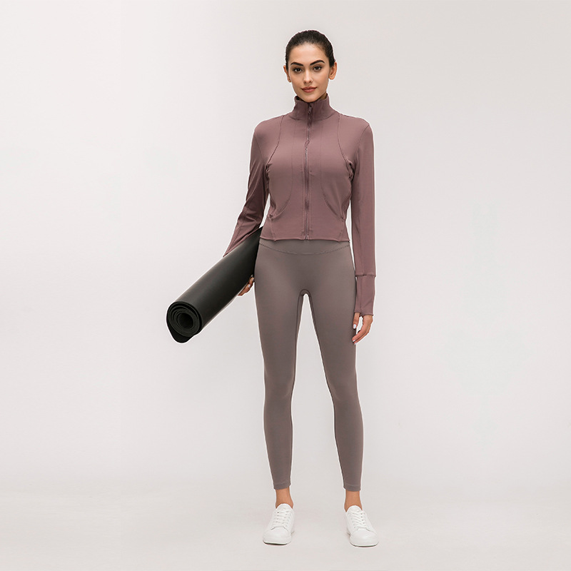 Women's standing collar sports jacket with long sleeve Yoga coat image