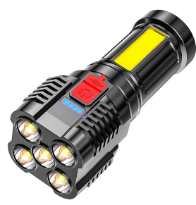 ABS Waterproof 5 LED Military Flashlight - USB Charging 4 COB Modes For Outdoor image