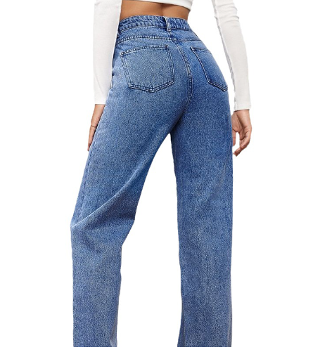 Blue High Waist Straight Jeans Image 2