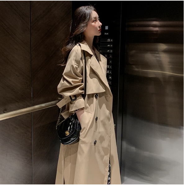 Double Breasted Waist Belt Khaki Loose Coat