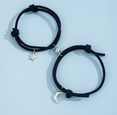 Stainless Steel Titanium Sun and Moon Pendant Couple Bracelet 1