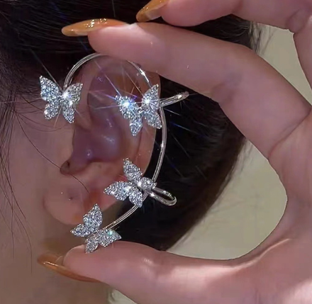 Diamond-studded Butterfly Ear Clip Earrings