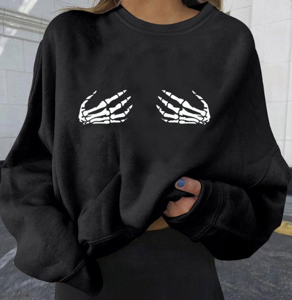 Skull Print Pullover Sweatshirt Image 3