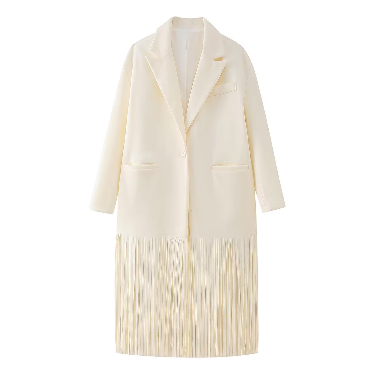 Women's Street Fashion Tassel Long Suit Woolen Coat 5
