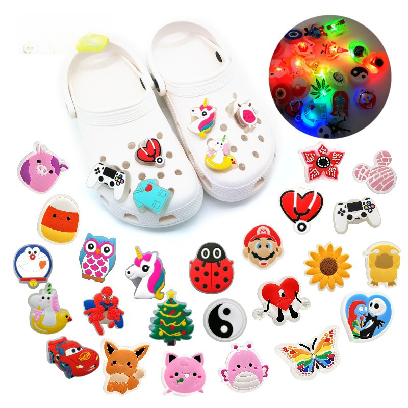 New Cave Shoes Accessories PVC Shoes Shoe Buckle LED Flashing Light Shoe Buckle Waterproof Cartoon Decorations Accessories Spot image