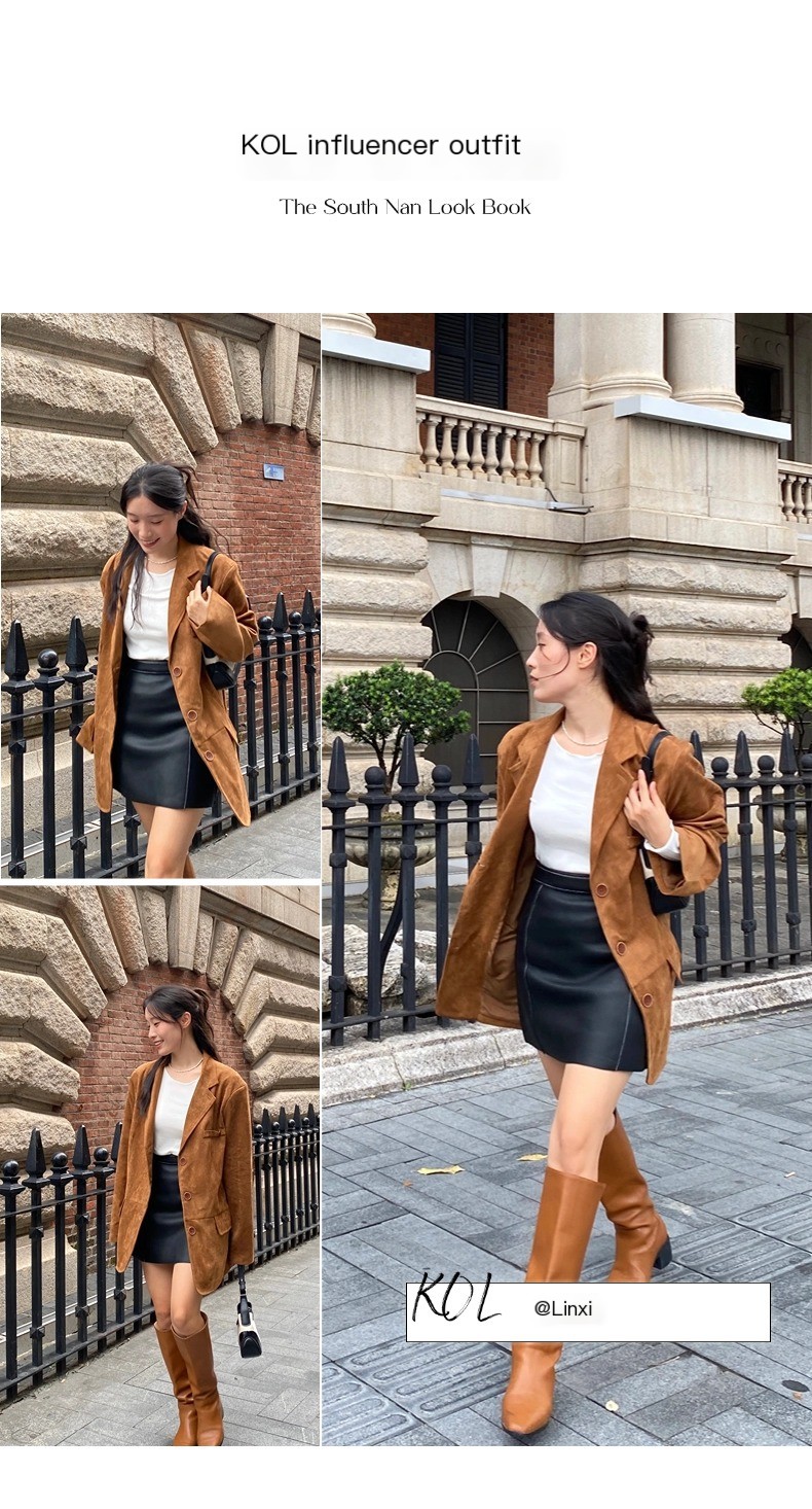 Suede silhouette loose suit jacket