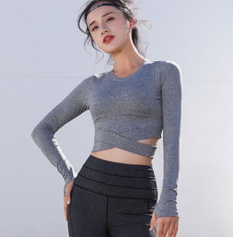 Long Sleeve Yoga Crop Top Grey
