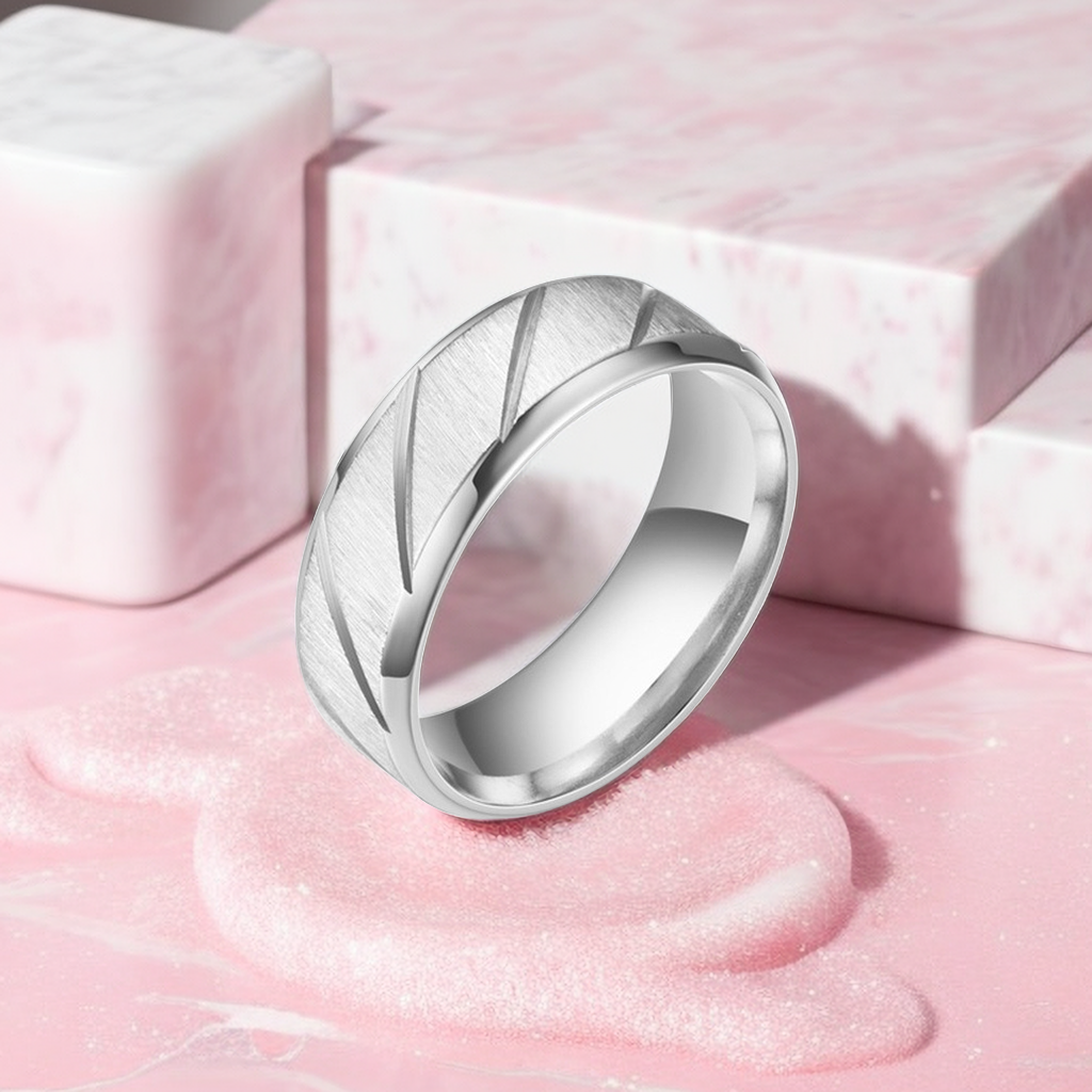 1pc Ring European and American Fashion Inner Arc Double Beveled Stainless Steel Jewelry image