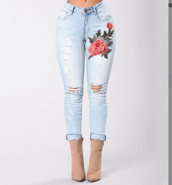 Distressed Embroidered Denim Jeans