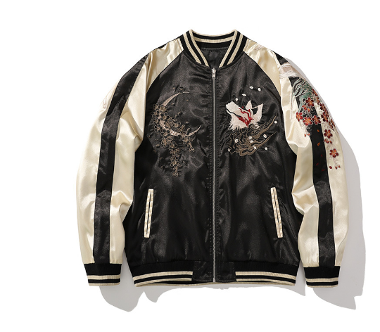 Japanese Style Male Dragon Embroidered Bomber Jacket