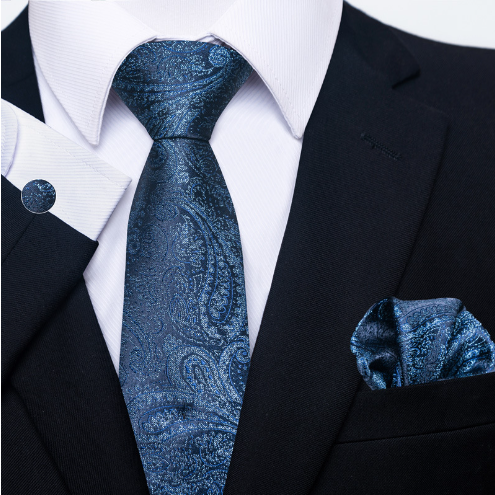 Silk Tie Kit With Handkerchief and Cufflinks-N image