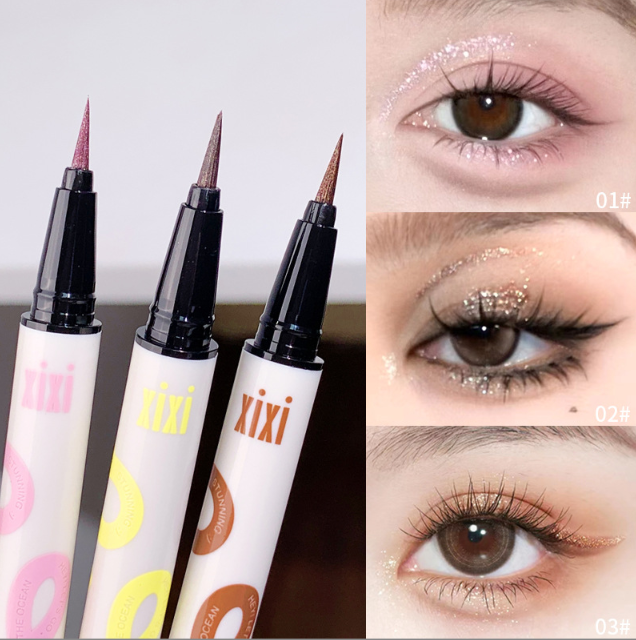 6 Colors Thin Pearlescent Eyeliner Liquid Pencil 3 in 1 Shiny Silkworm Eye Shadow Stick Lasting Smooth Glitter Eyeliner Makeup image