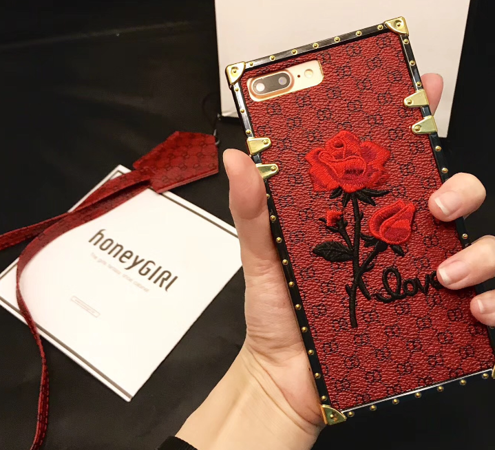 3D Rose Embroidered Case Khaki Close-up