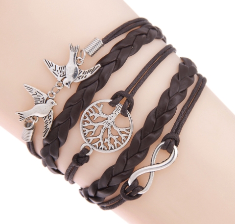 Retro Peace Dove Pearl Tree of Life Bracelet Brown