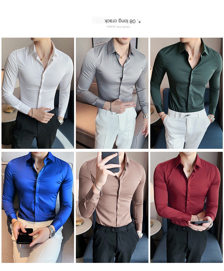 Men's long sleeve slim solid color shirt