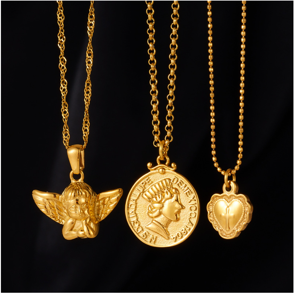 18 Karat Gold Plated Heart with Cross Necklace Image 5