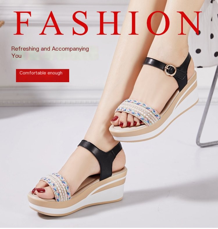 Beige Wedge Platform Sandals