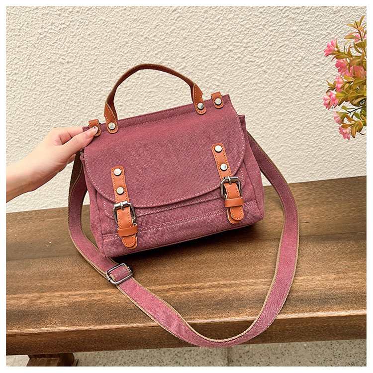 Retro British Style Canvas Crossbody Bag Black