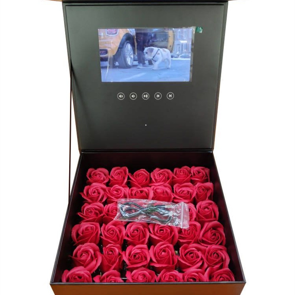 Factory in Stock 7-inch LCD screen video box marble white black Video rose gift box high-end gift box image