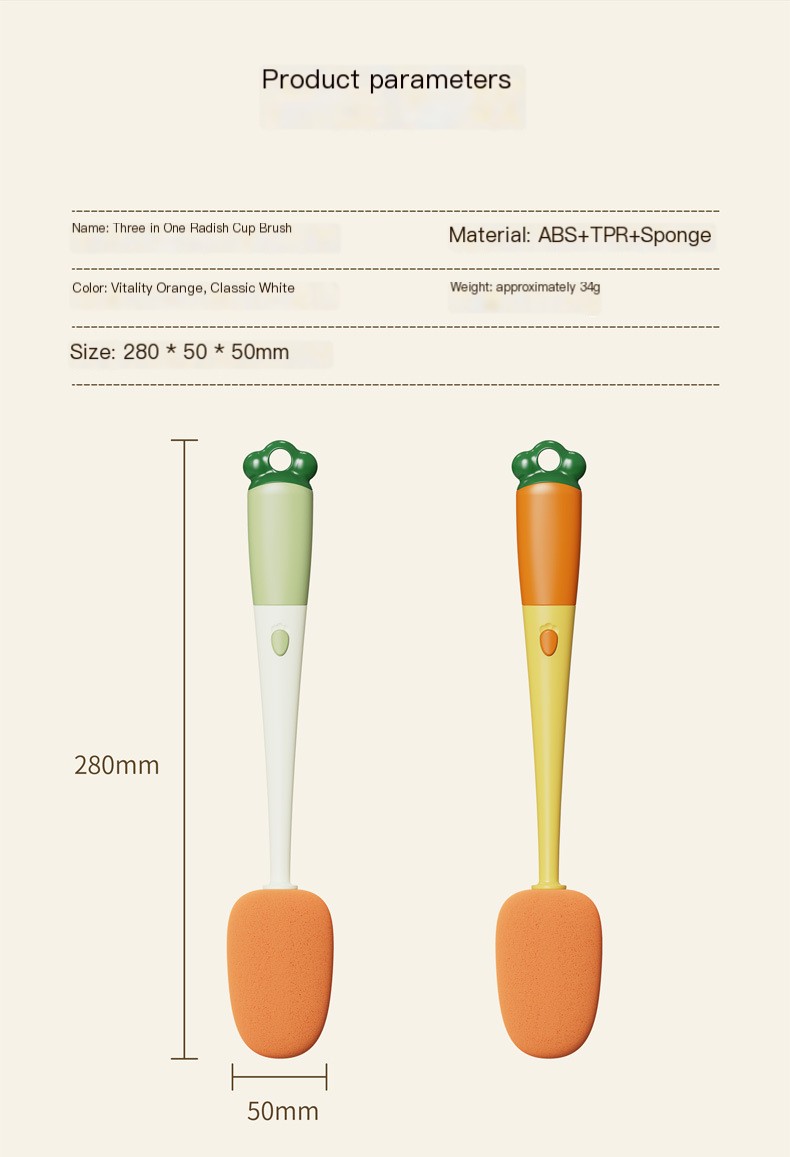 Three Function Brush - Carrot Shape