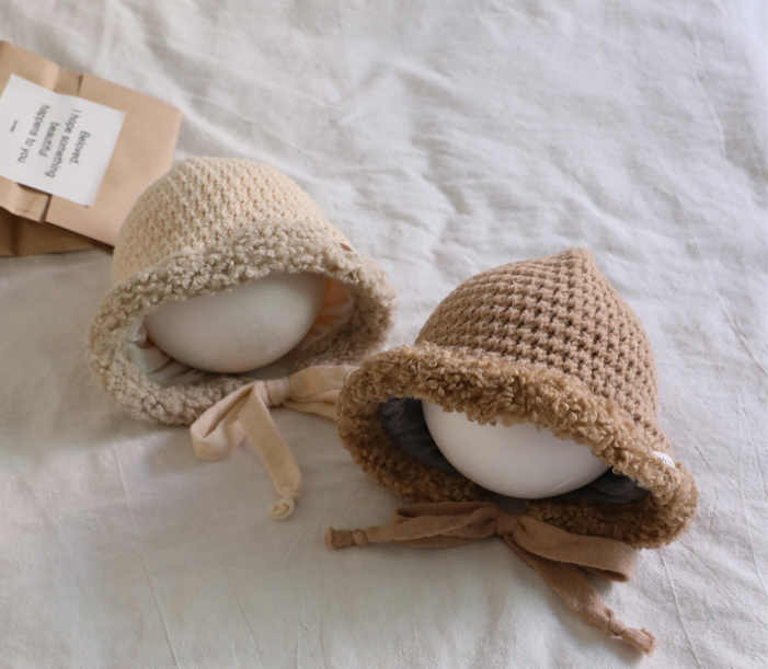Cute Strap Plush Thickened Warm Knitting Wool Hat - Image 1