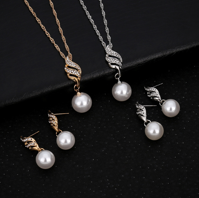 Detailed View of Earrings and Necklace