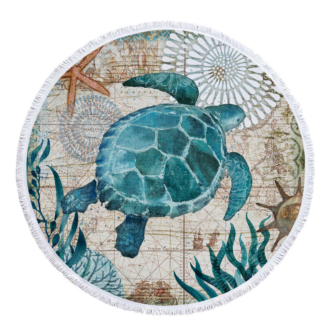 Round towel sarong 150cm - marine animal prints image