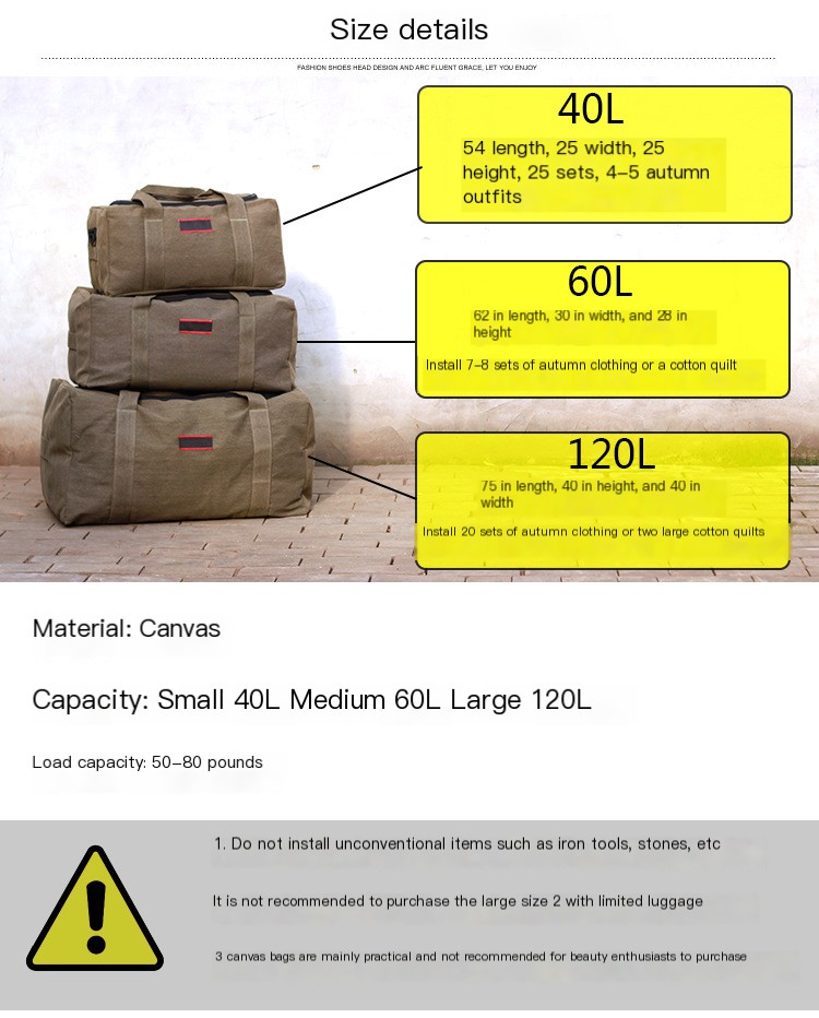 Large Capacity Canvas Hand Luggage Bag