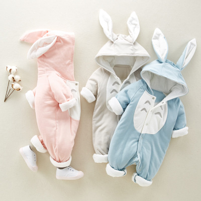 The new cotton padded cotton baby romper thickened chinchilla hooded cotton baby Onesies newborn go climbing clothes image
