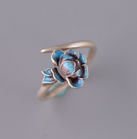 S925 Silver Burning Blue Lotus Ring